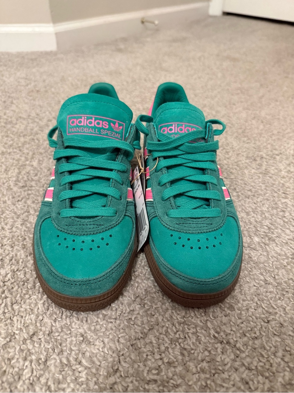adidas Handball Spezial Sneakers - Teal with Pink Stripes